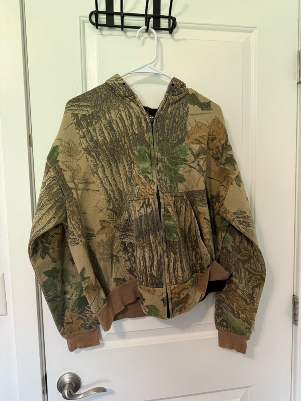 Camo Hoodie Jacket with Brown Trim